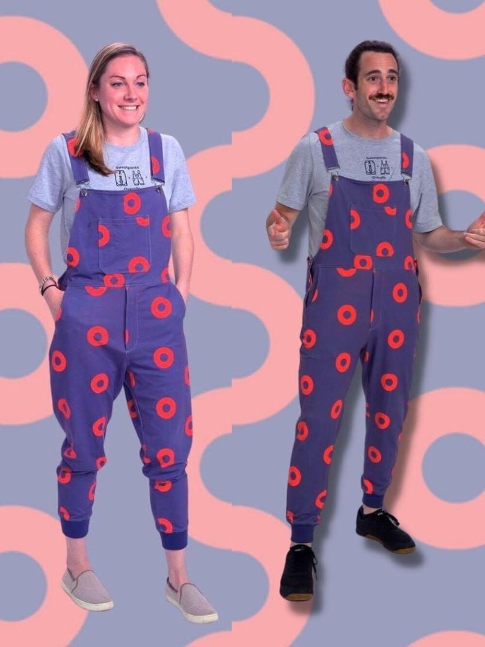 Swoveralls Phish Donut Trip overalls purple pink unisex M french terry knit boho